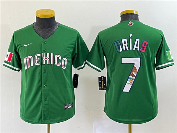 Youth Mexico Baseball #7 Julio Urías 2023 Green World Baseball Classic With Patch Stitched Jersey